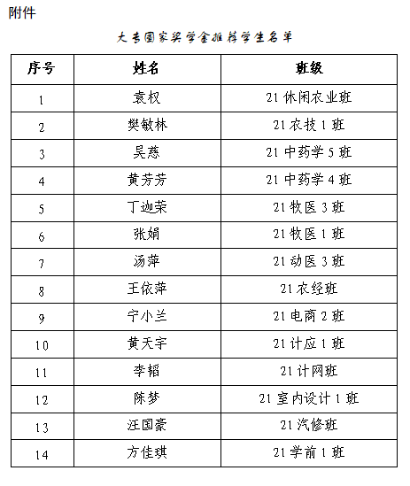 大专国家奖学金公示名单表